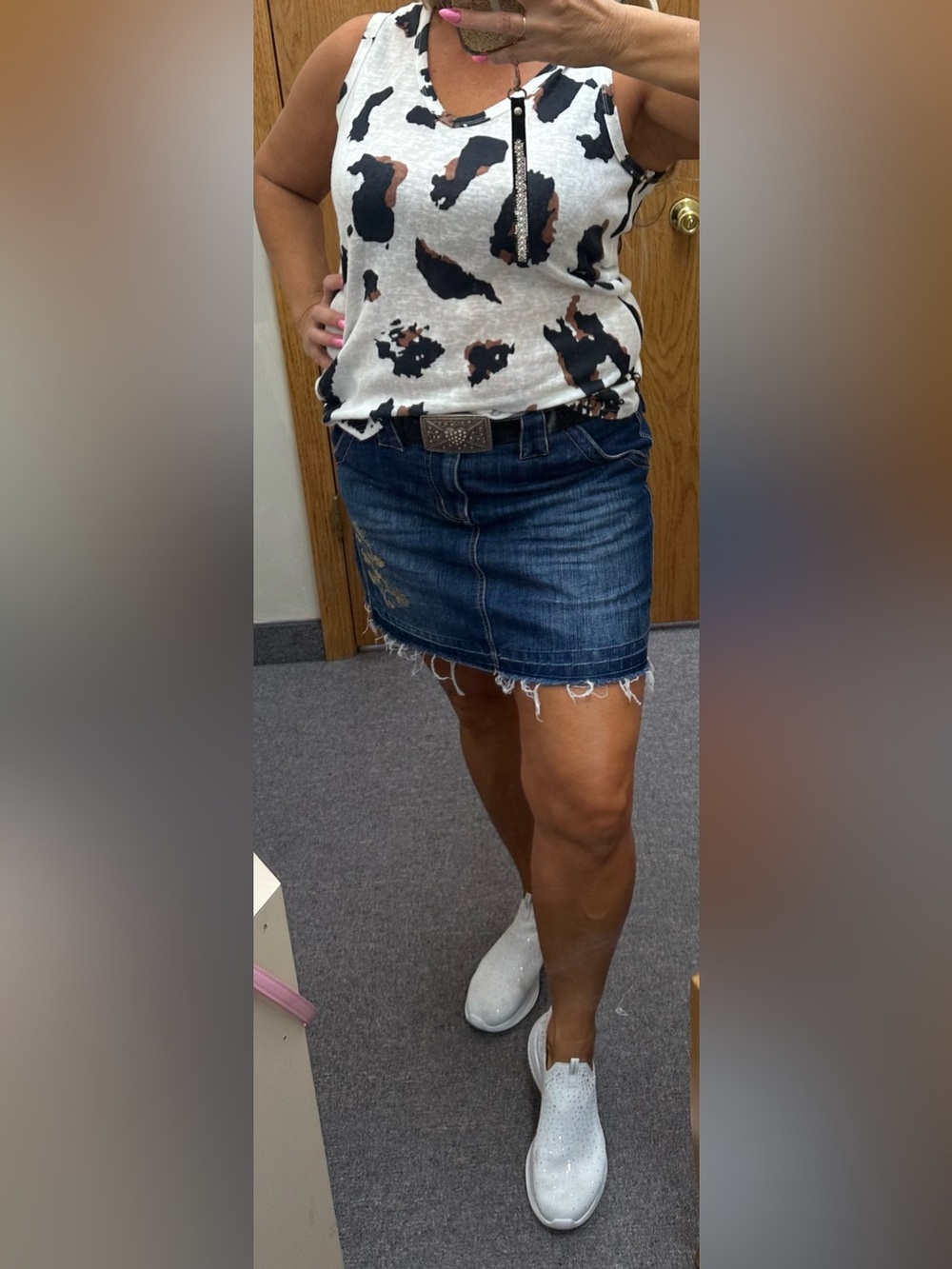 Sleeveless Cow Print Tank Top in White and Black - Women